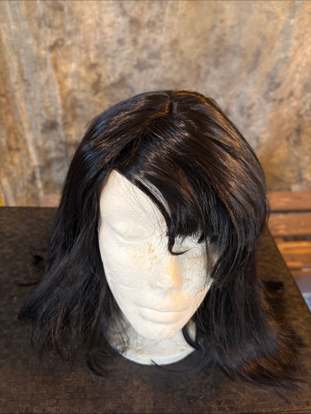 Women's Black Synthetic Wig with Side Bangs